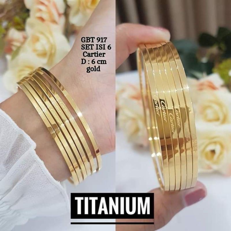 Gelang Tangan Keroncong Titanium  Wanita Set Isi 6 pcs GBT160-50-SDR