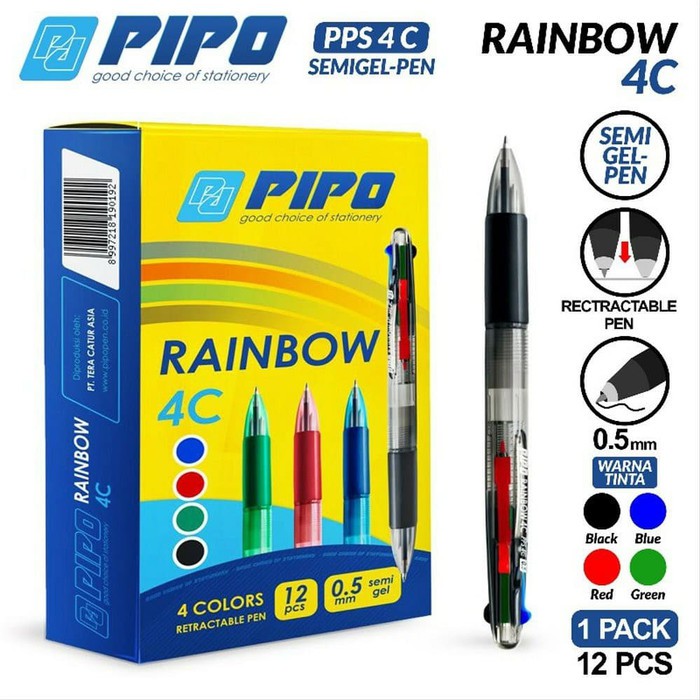 

Pulpen 4 Warna Semi Gel 0.5MM Pipo Rainbow