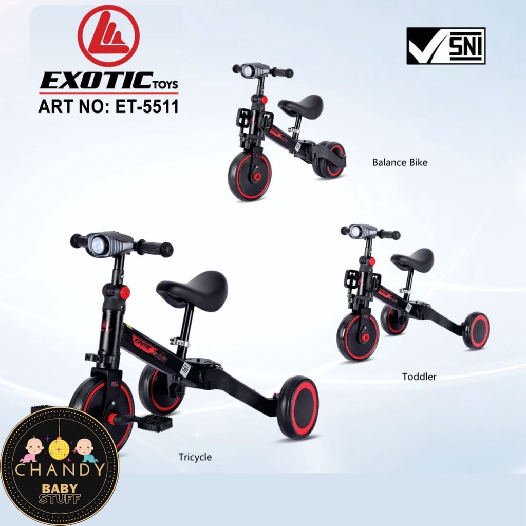 SEPEDA ANAK RODA TIGA BALANCE BIKE ADA MUSIK EXOTIC ET 5511 ( LAMPU )