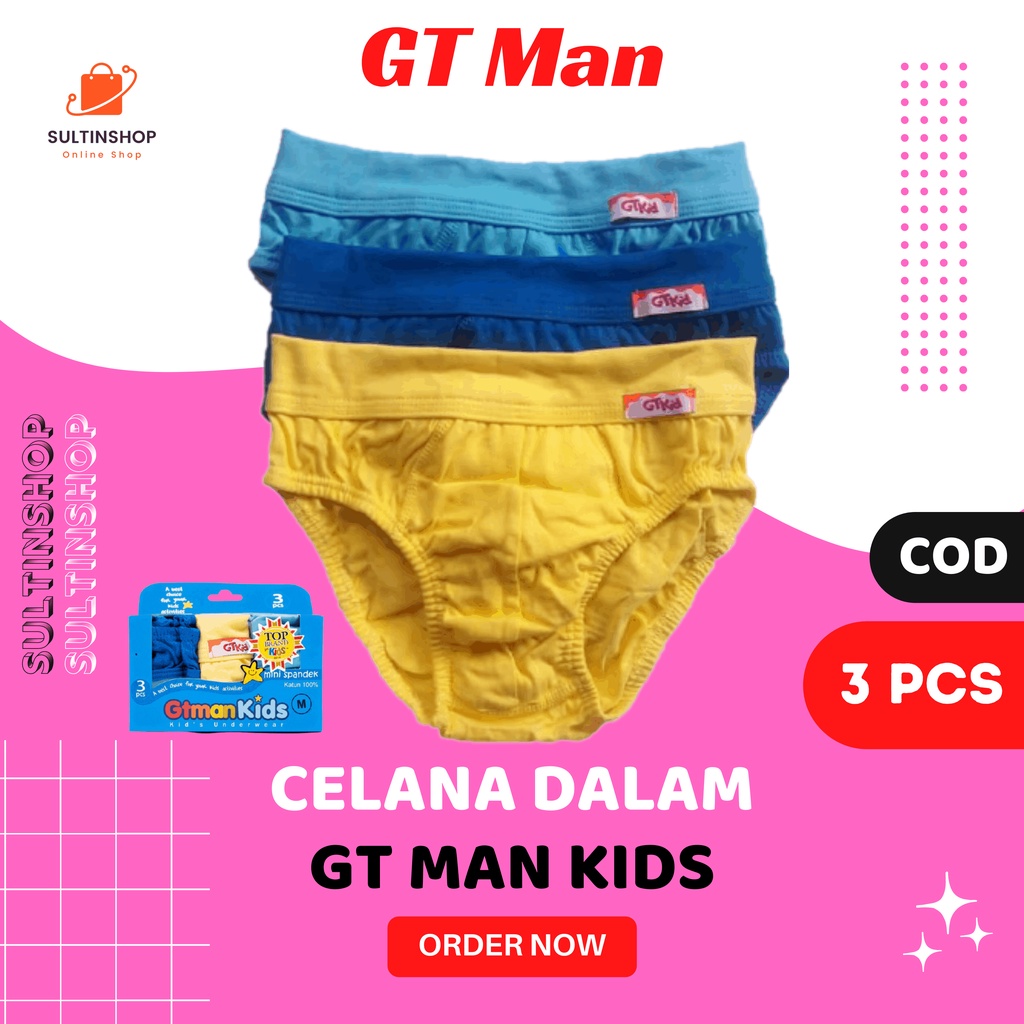 Celana Dalam Anak Laki-Laki GT Man Kids 708 Isi 3 Pcs Mini Spandex Cotton Polos Warna Sempak Anak La