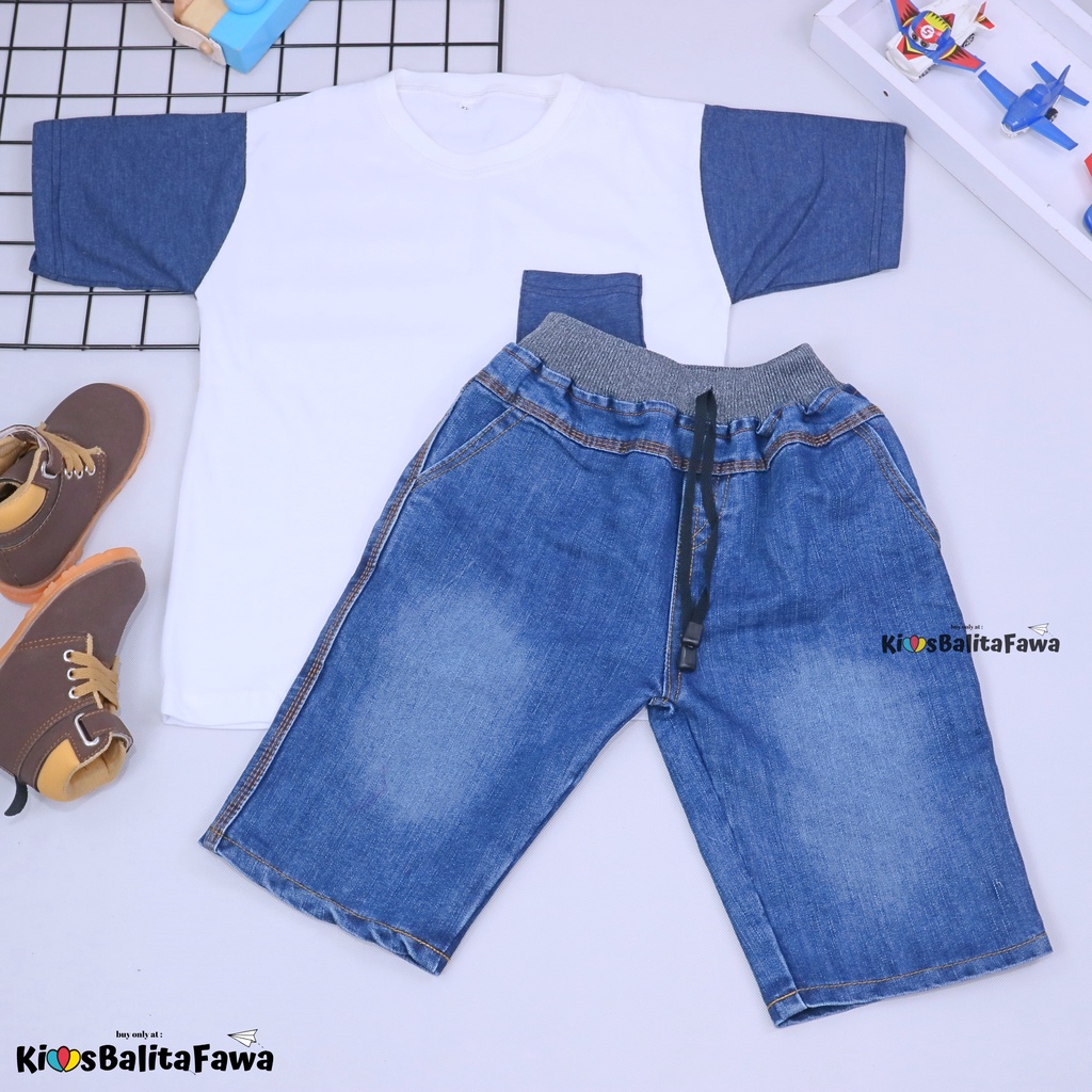 Setelan John Ethes uk Bayi-6 Tahun / Baju Anak Laki-Laki Lengan Pendek Celana Jeans Set Oblong Kantong