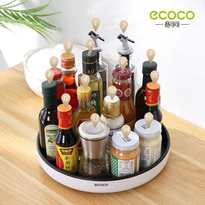 Ecoco Rak Botol Tempat Bumbu Dapur Model Putar Size Small - CF431 - White/Black