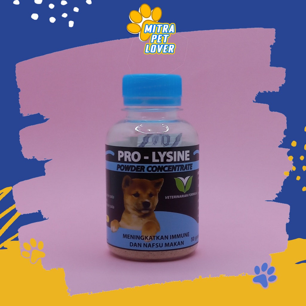 PENAMBAH NAFSU MAKAN ANJING - PROLYSINE DOG POWDER 50 GRAM - TINGKATKAN ANTIBODY HORMON &amp; ENZYM KOLAGEN - CEGAH FLU HERPES - PRO LYSINE SUPLEMEN BUBUK - MURAH GARANSI KUALITAS  ASLI ORIGINAL TAMASINDO OBAT KESEHATAN VITAMIN HEWAN PELIHARAAN MITRAPETLOVER