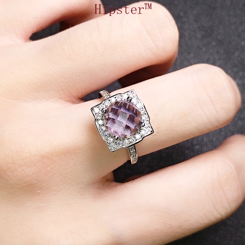 Hot Sale Punk Simple Personality Inlaid Purple Gemstone Square Ring