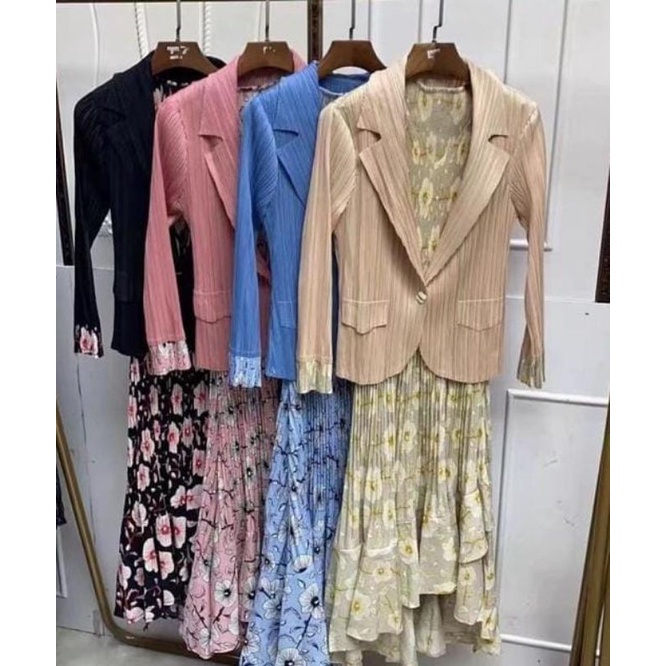 NEWREADY ONE SET ROK BLAZER WANITA IMPORT BKK/TUNIK MIX BLAZER/TUNIK PLISKET PREMIUM