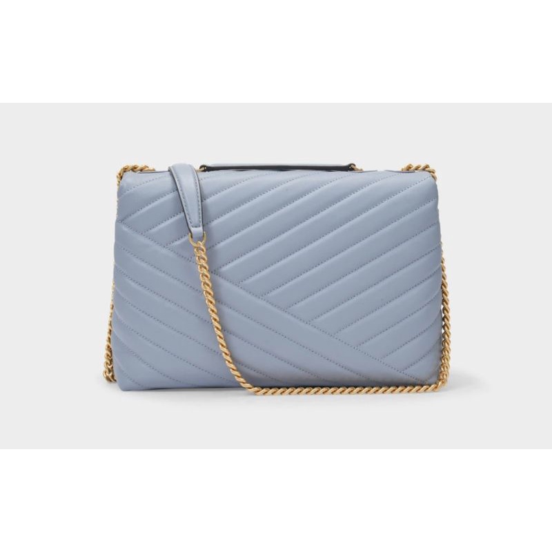 Tory Burch Kira Chevron Convertible Shoulder Bag Medium 27 Cm ( Blue Wood)