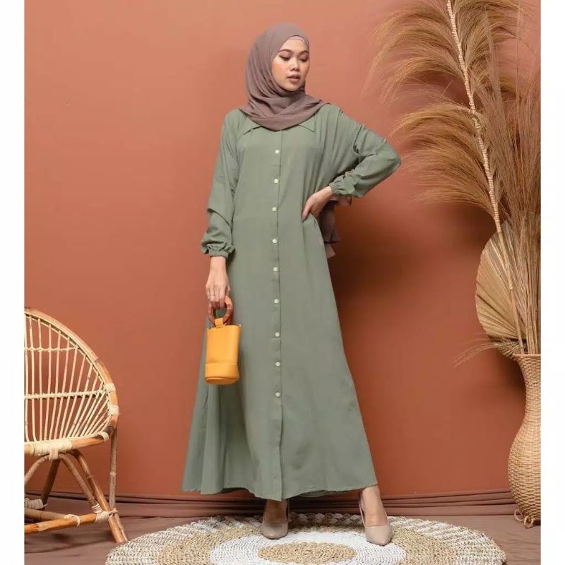 Gamis Nidia Moscrepe Premium Busui Bumil Gamis Full Kancing Fashion Wanita DRESS MOSCREPE TERBARU