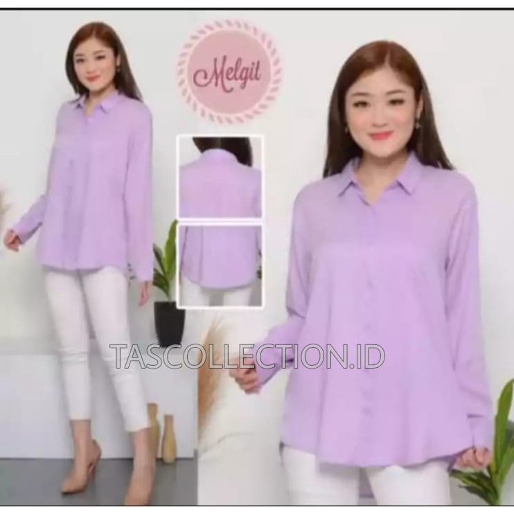 Kemeja wanita Basic lengan panjang bahan Moscrepe-LILAC