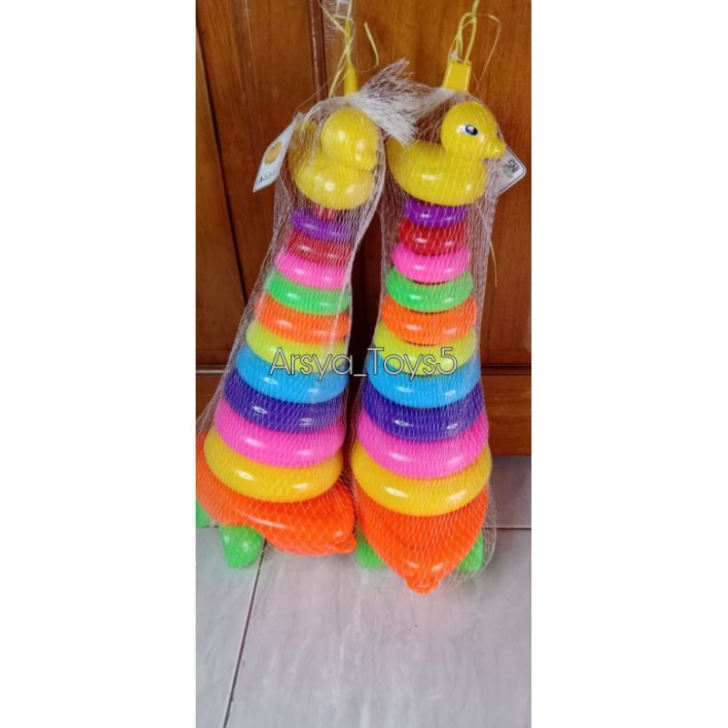 Mainan Bayi Menara Ring Donat Susun Tower Bebek Round Stacking