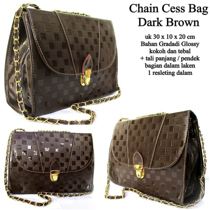 tas wanita selempang chaain cess bag dark brown