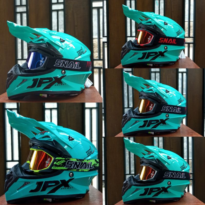 HELM JPX CROSS_SOLID - TOSCA BLUE GLOSS / BLACK + GOOGLE SNAIL (ONGKIR 2 KG) HELM JPX TERBARU