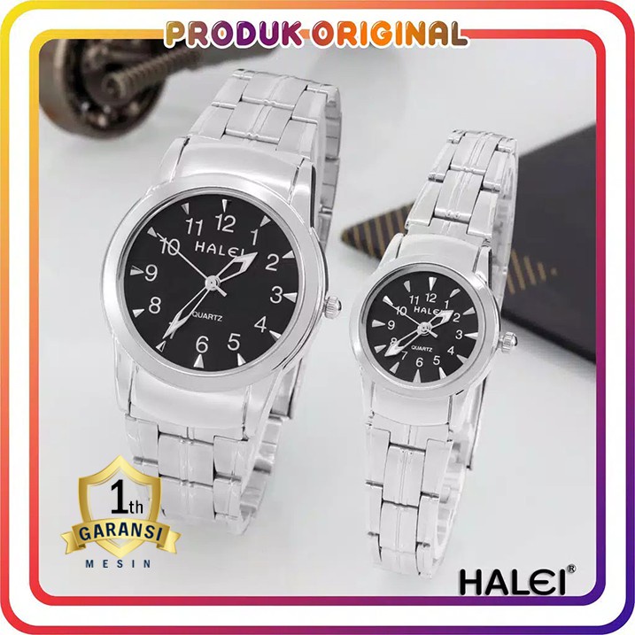 COD JAM TANGAN COUPLE HALEI ORIGINAL 328 RANTAI SILVER WATER RESISTANT STAINLES STEEL