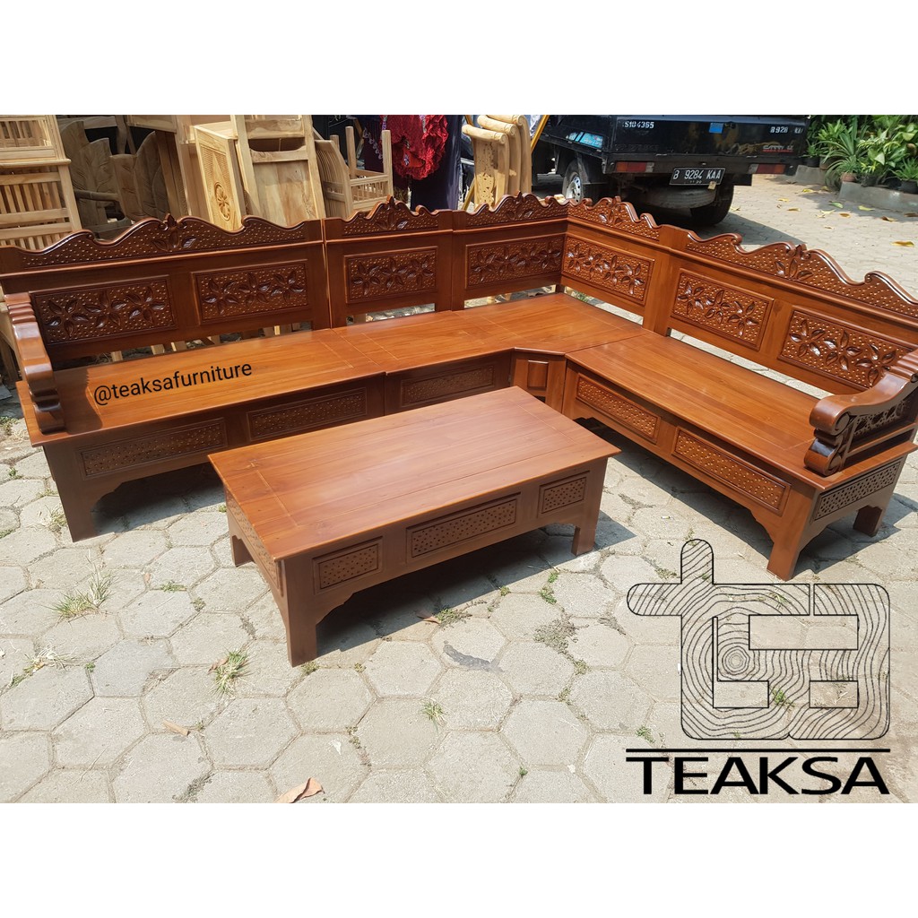 Kursi Tamu L Sudut Jati Ukir Minimalis 221