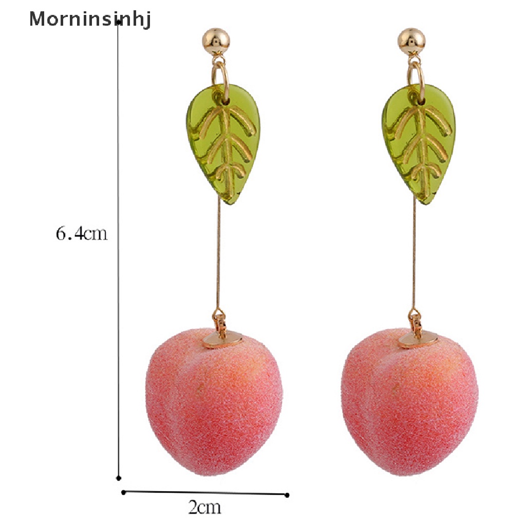 Mornin Anting Gantung Panjang Kait Fashion Motif Daun Peach + Rumbai Untuk Perhiasan Wanita / Pesta