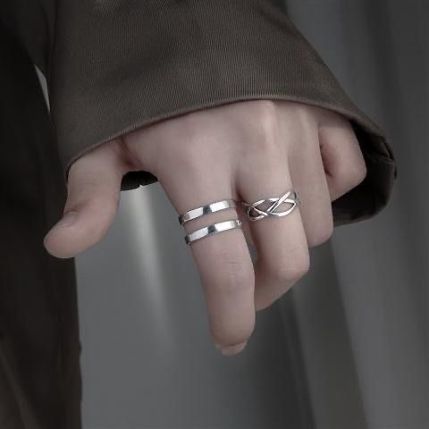 2023cincin Tiga Potong Gaya Baru Retro Hip-Hop Cincin Laki-Laki Trendi Tunggal Unik Sederhana Dekorasi Perempuan Gaya Keren Fashion Cincin