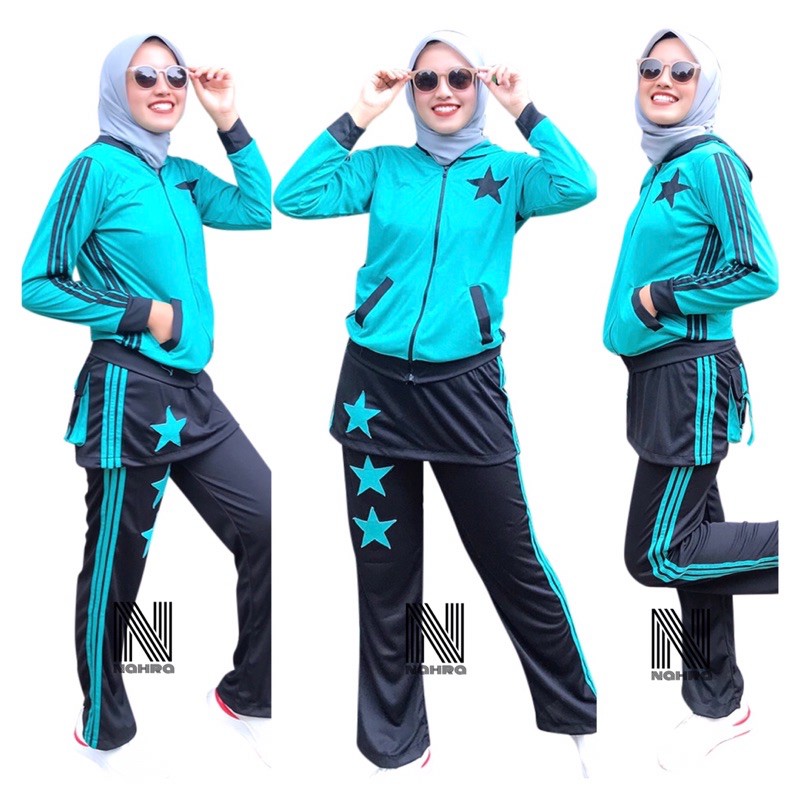 Setelan Baju Senam Olahraga Tosca Hitam Rok / Setelan Baju Senam