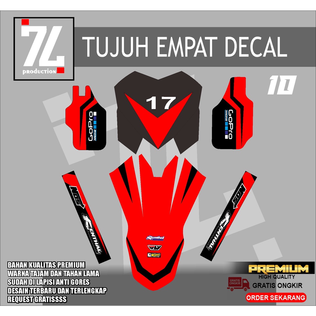 decal crf Decal Stiker spakbor, slebor depan,papan nomer,arm bonus setiker skock Honda CRF 150 Motif