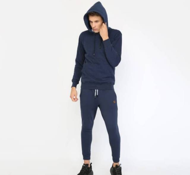 Jaket sweater hoodie jumper polos real cotton fleece murah Navy Biru dongker