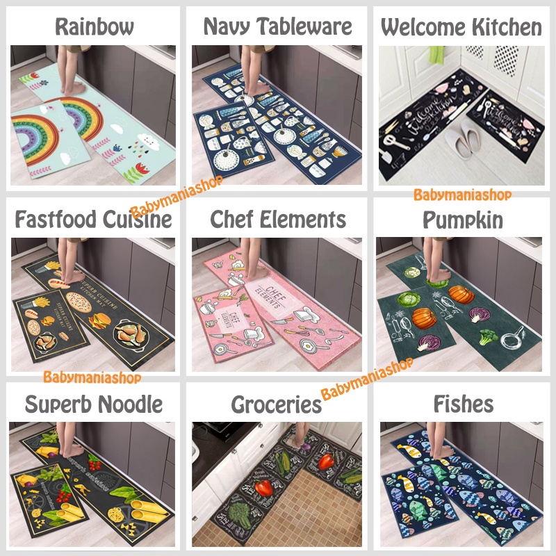 Keset Dapur 2in1 PREMIUM Kitchen Floor Mat Kaki Anti Slip Kamar Mandi Kamar Tidur Babymaniashop