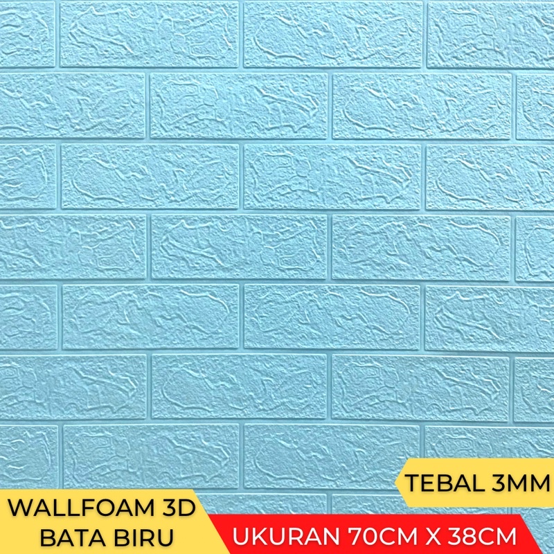 Wallpaper Stiker Dinding 3D Foam Batu Bata 70cm x 38cm-Bata Biru