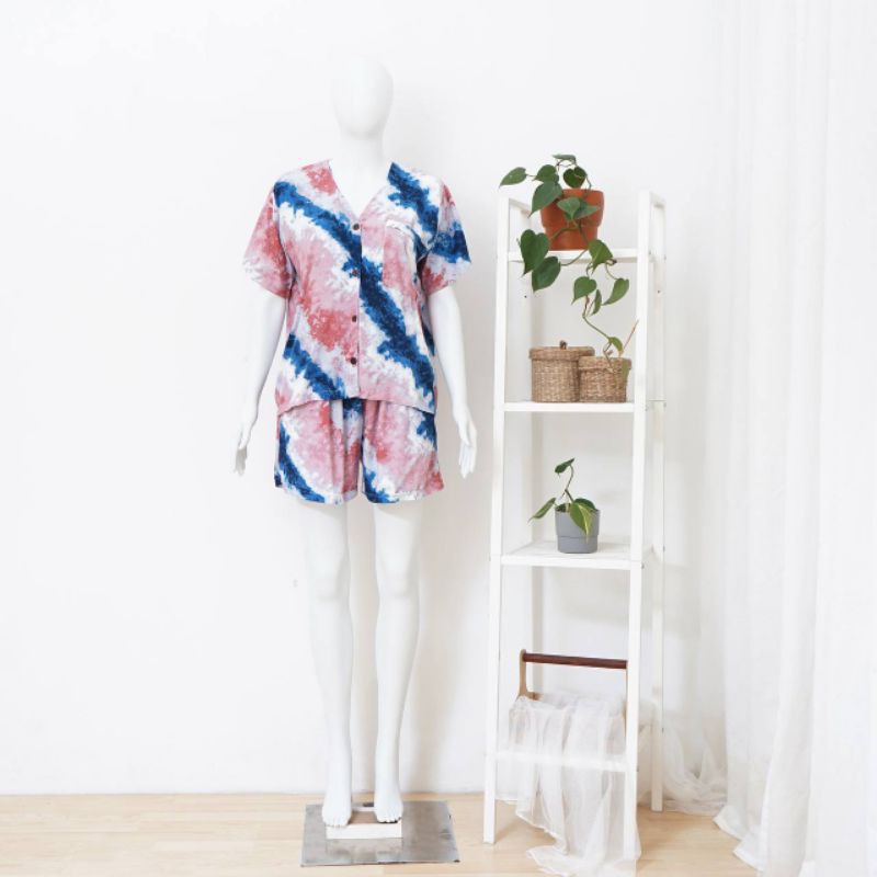 DASTER PIYAMA RAFANIA RED BLUE TIE DYE  SET