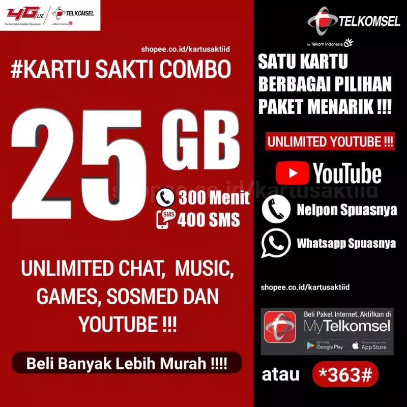 KARTU SAKTI TELKOMSEL UNLIMITED 25GB/100K COMBO FLASH 4G