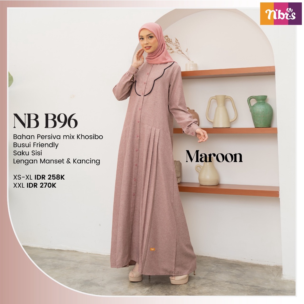 Nibras Gamis NB B96 Bahan Persiva mix Koshibo Dress Fashion Muslimah Modern Simpel Kekinian by Nibras bisa COD