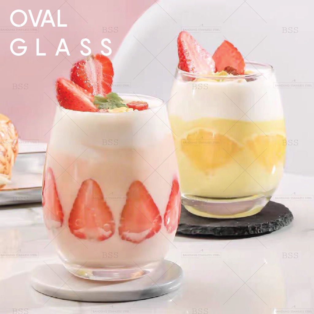 Gelas Kristal Lucu Dessert Kopi Susu Oval Glass Yo-Reum Aesthetic Korean Cafe Crystall Drinking Elegan Cantik