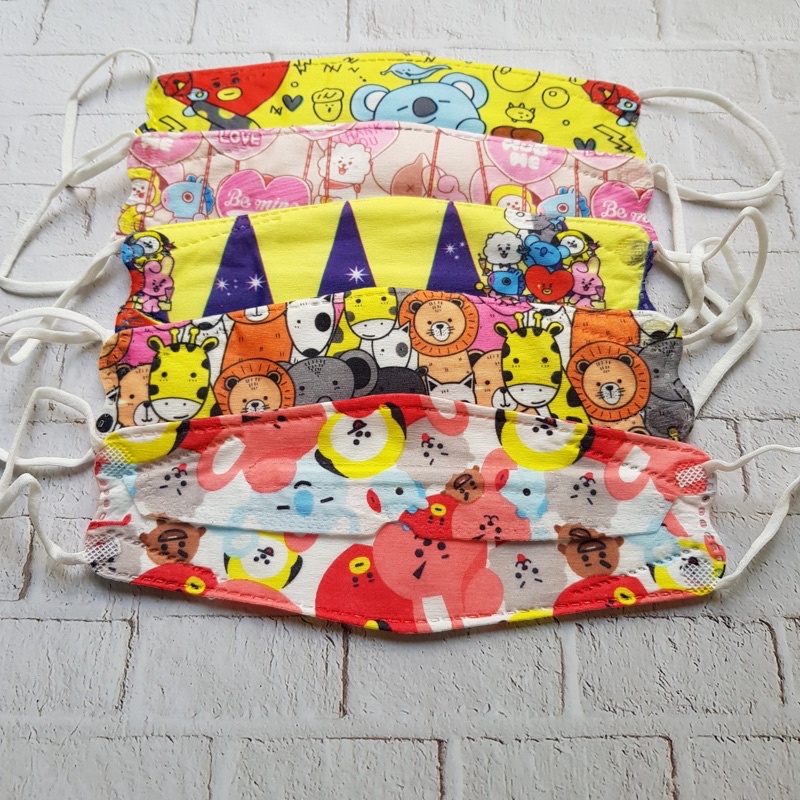 ENZ ® MASKER ANAK KF94 KF 94 4PLY 4 PLY CAREION HITAM PUTIH ABU MOTIF KARAKTER ISI 10 PCS / MASKER KF94 ANAK MOTIF ISI 10 PCS 1007