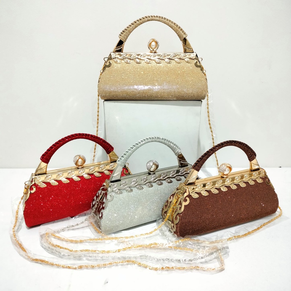 Tas Pesta Import Wanita Bahan Glitter Clutch Import Cantik Farnell 2650