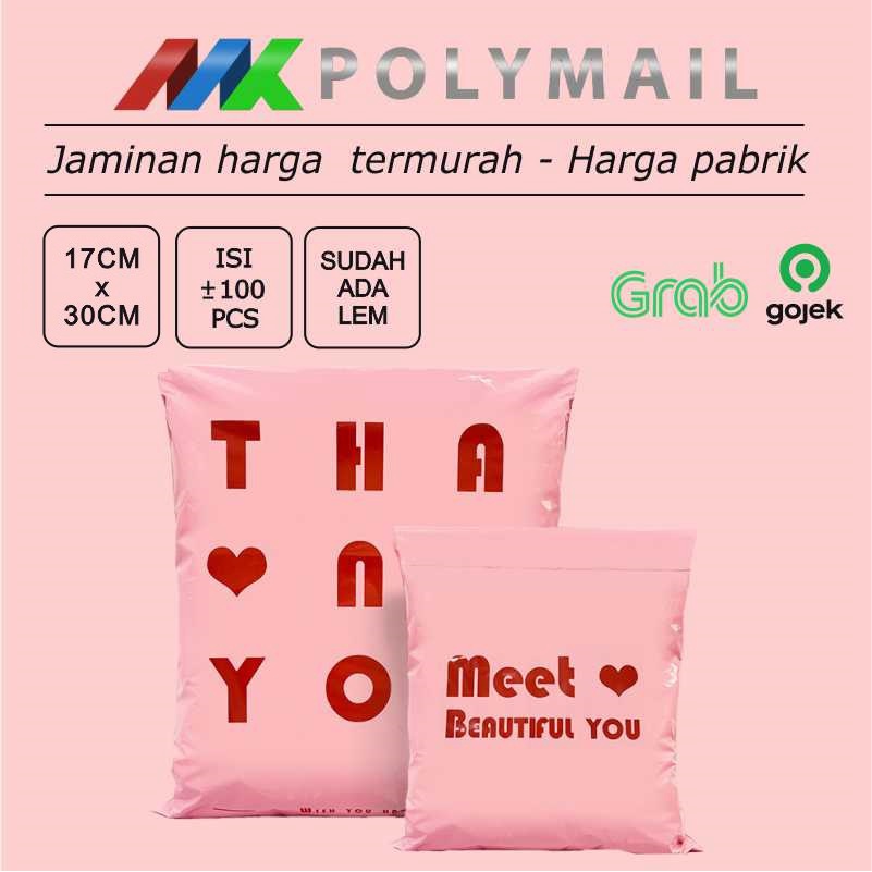

POLYMAILER ±100PCS 17x30CM PINK DENGAN PRINTING PREMIUM GLOSSY PLASTIK POLYMAILER PINK