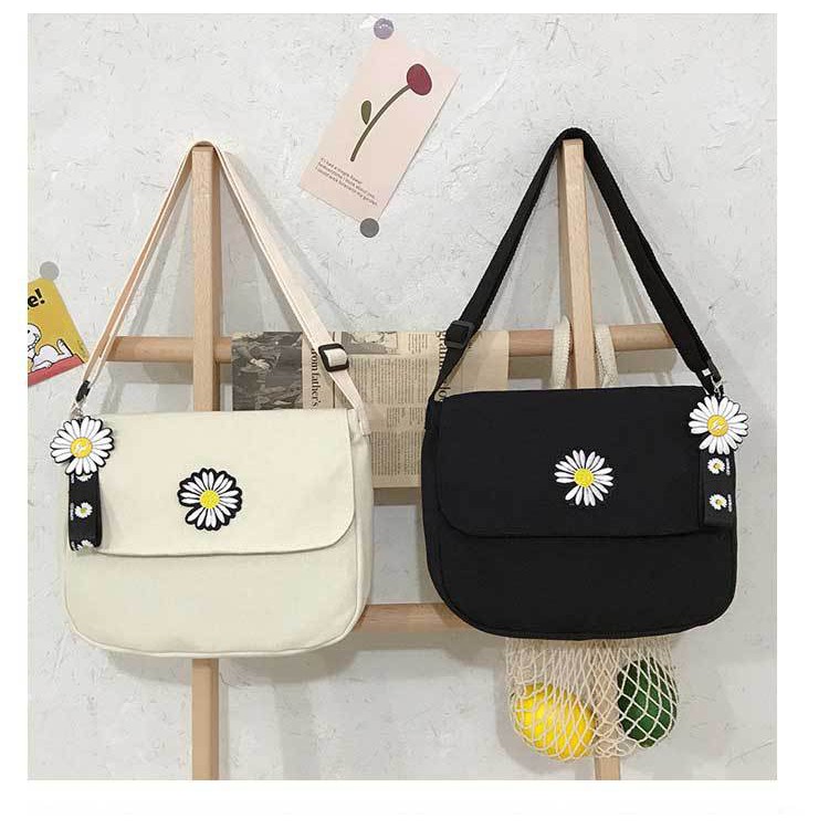 TC-111 tas canvas wanita selempang bunga sekolah kampus import korea jepang