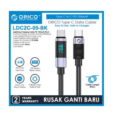 Cable type-c to usb-c pd orico 50cm 5A 480Mbps 100w fast charging braided with display LDC2C-05 - Kabel charge data 0.5m