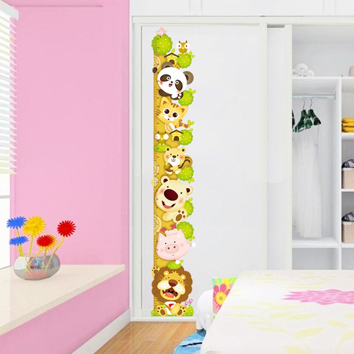 RELIZA WALL STICKER PENGUKUR TINGGI BADAN POHON ANAK ANIMAL HEWAN STICKER DINDING ABC1014