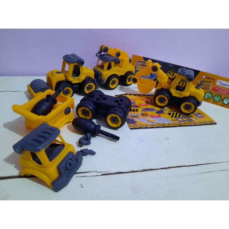 TE - kaguyaplas, Mainan Edukasi mobil Truk DIY truk Crane, truk molen penggiling, Dumptruck, Beko Ex