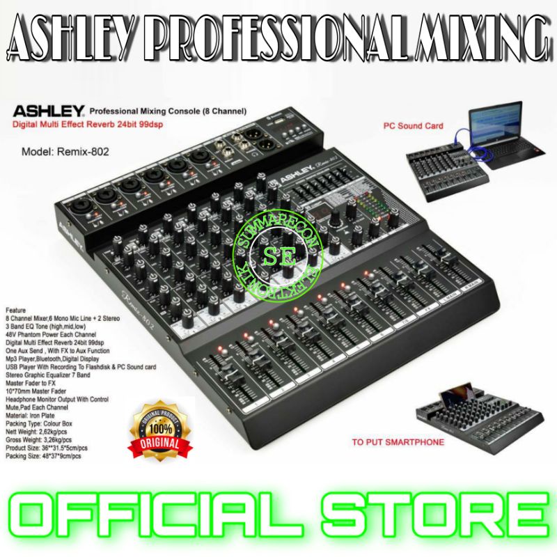 mixer ashley 8 channel original ashley remix 802 usb bluetooth recording