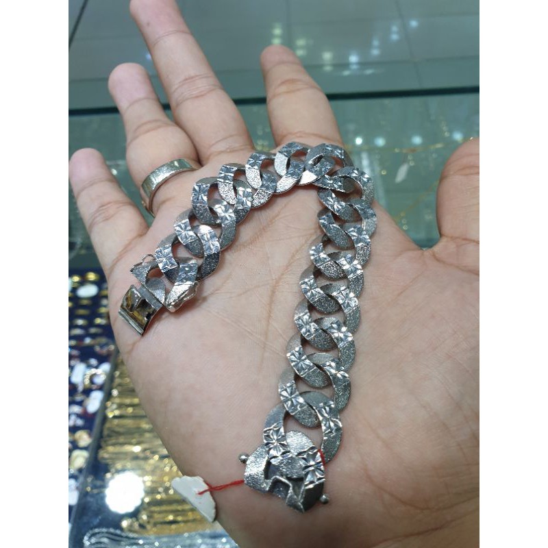 gelang emas putih 750 sisik naga ukir lebar mewah banget