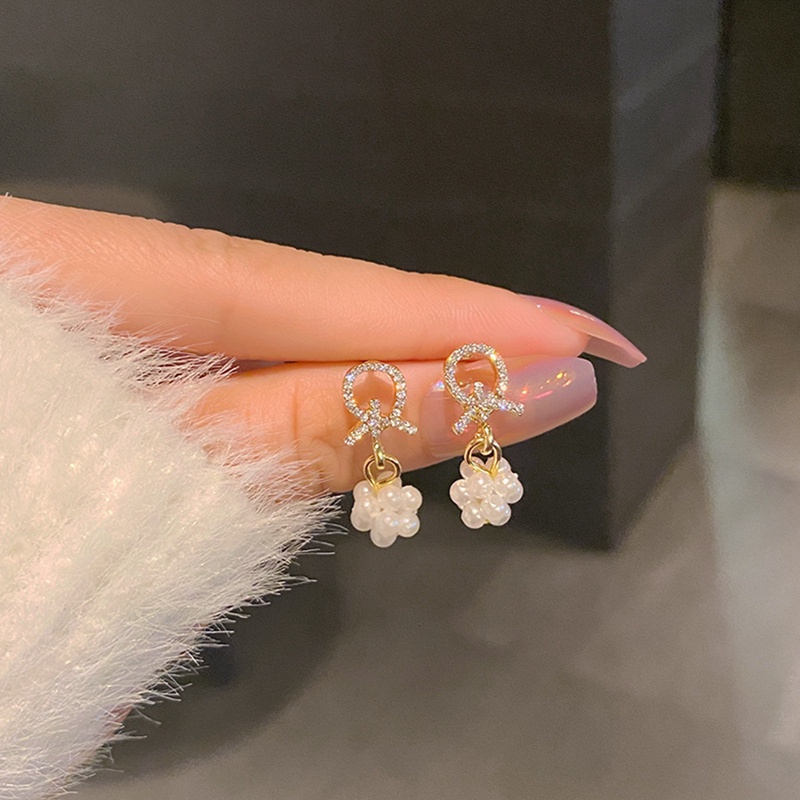 Anting Tusuk Gantung Temperament Bahan Sterling Silver 925 Desain Geometri + Mutiara Gaya Korea / Trendy / Simple Untuk Wanita
