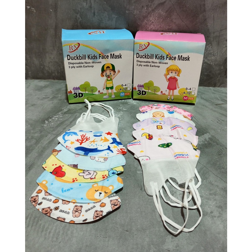 MASKER DUCKBILL ANAK 50PCS / MASKER ANAK DUCKBILL 50PCS MOTIF DAN POLOS