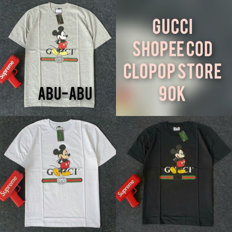 BAJU KAOS PRIA GUCCI MICKEY STAND UP. 3 WARNA.BAHAN ORIGINAL COTTON FULL HASTAG
