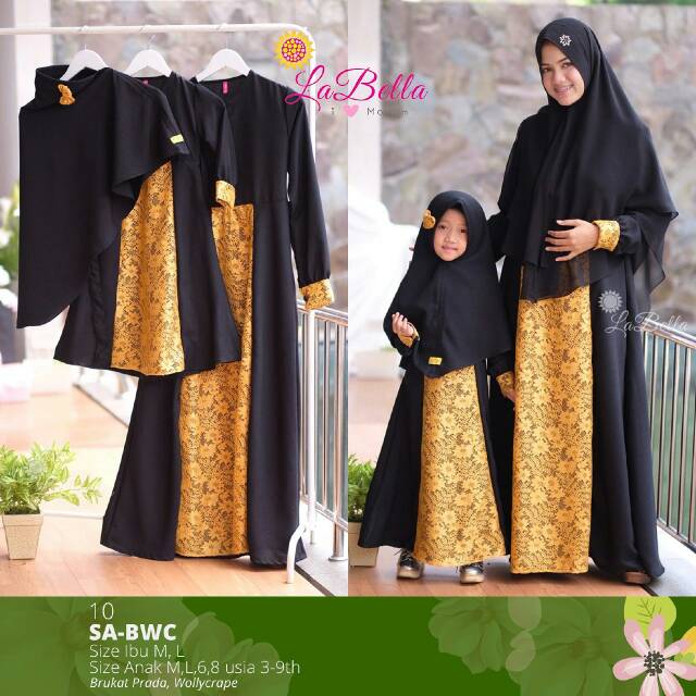 Toko Salwa _ Sarimbit couple gamis ibu dan anak labella bahan brokat prada  warna hitam