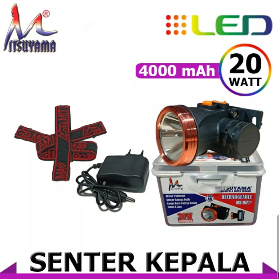 COD SENTER KEPALA Headlamp Mitsuyama MS - 167P Rechargeable / Senter Kepala LED 20W