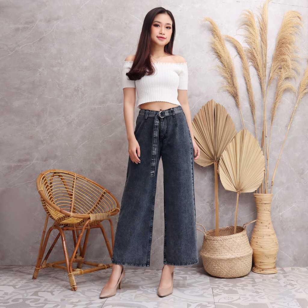 CELANA KULOT BELT JEANS//KULOT JEANS BELTO WANITA//HIGHWAIST KULOT LOOSE