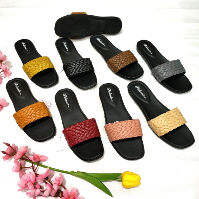 sandal wanita selop Felonie WK 01 anyaman terbaru keren Trendy kekinian