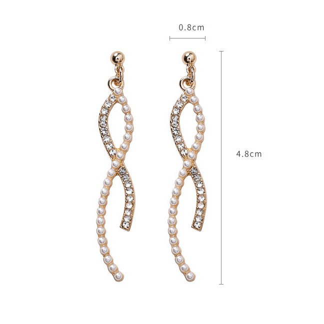 LRC Anting Tusuk Fashion Gold 925 Silver Needle Artificial pearl Curved Line Cross Earrings D42781