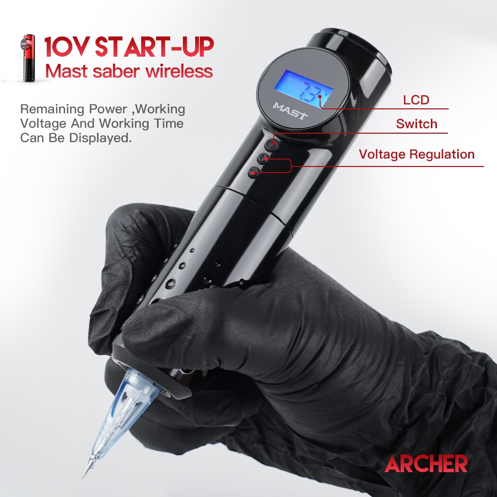 Dragonhawk Mast Tattoo Machine Draadloze Batterij Led Display Permanente Make-Up Pen Rotary Tattoo S