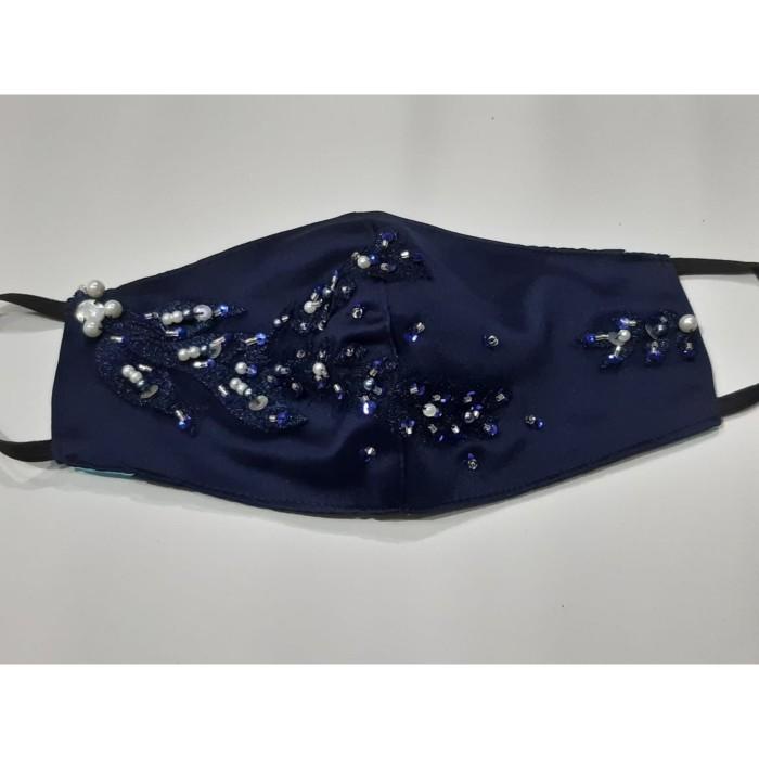 Shawl Masker Payet Renda Biru Navy Kualitas Premium