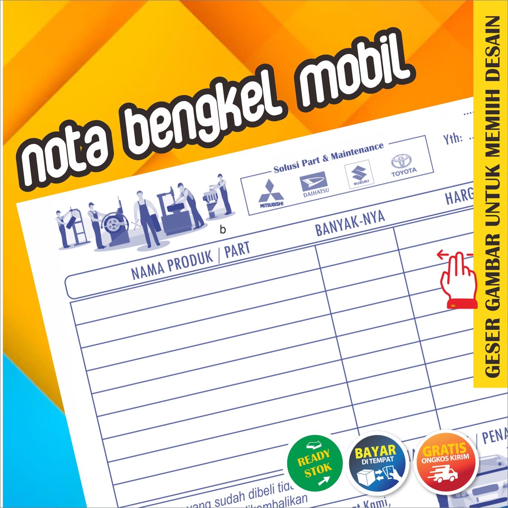 

Nota Kontan bengkel Mobil isi 50 2 Rangkap - siap kirim