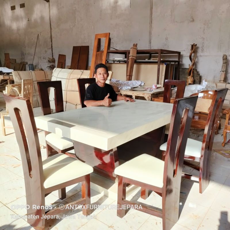meja makan minimalis kayu jati mebel Jepara