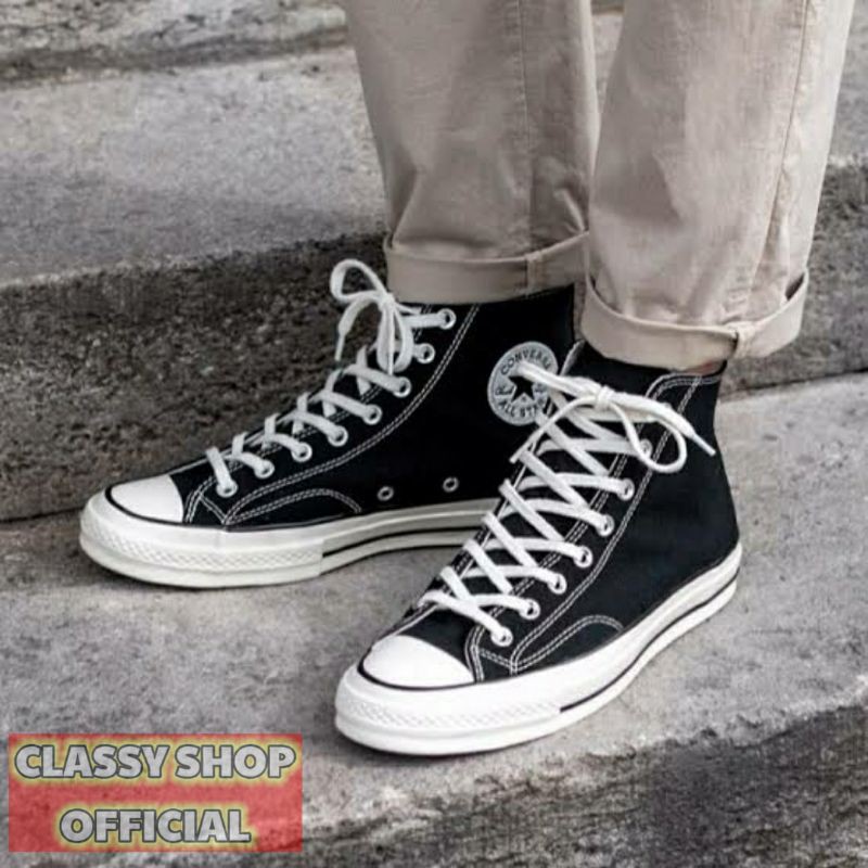 CONVERSE CT HIGH 70'S BLACK WHITE GRADE ORI
